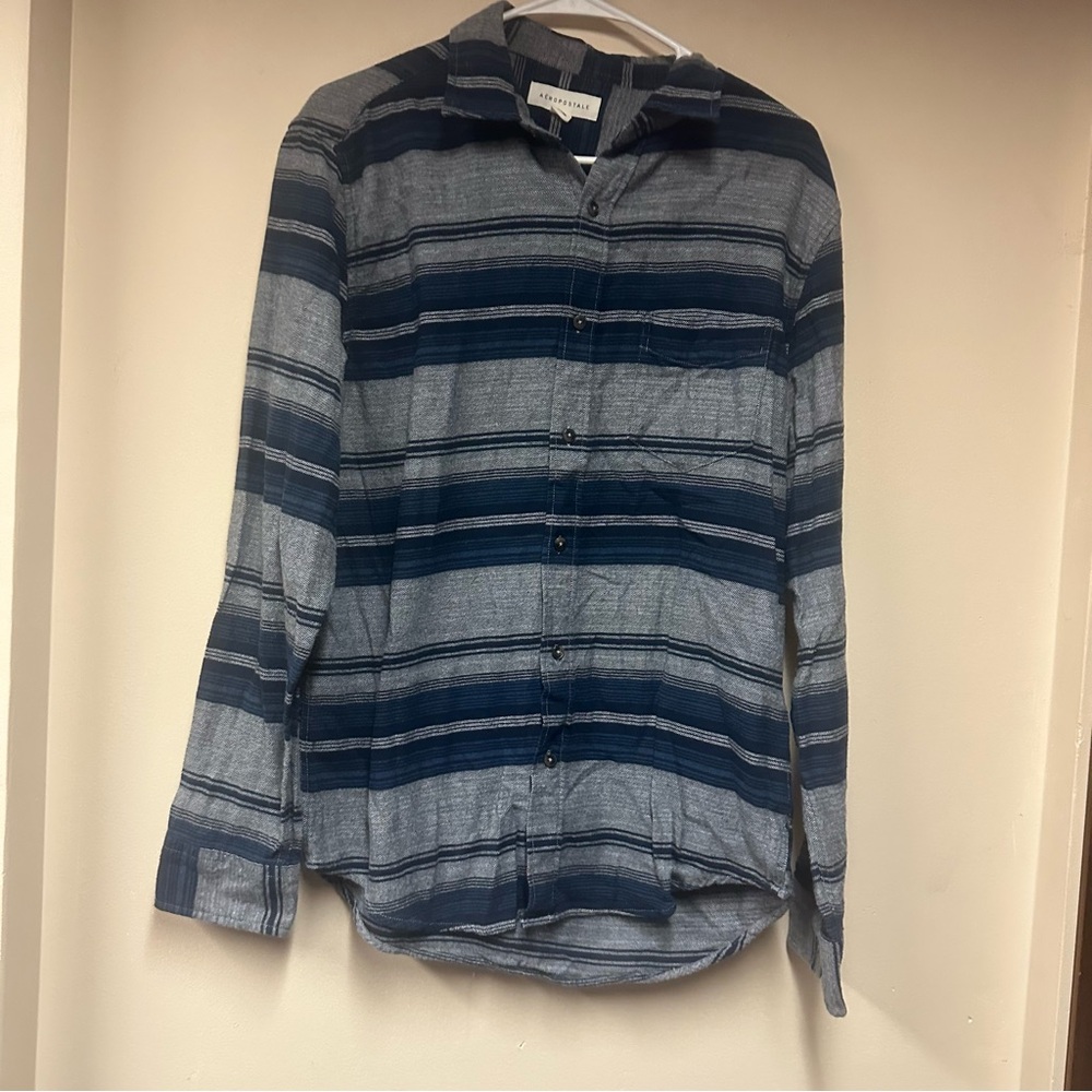 Aeropostale Men's Casual Blue and Gray Striped Shirt‎